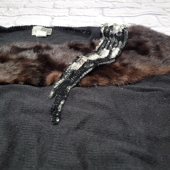 Vtg Kippsport Saks Fifth Avenue Designer Bat Wing‎ Wool Black Sweater Sequins - Picture 5 of 16